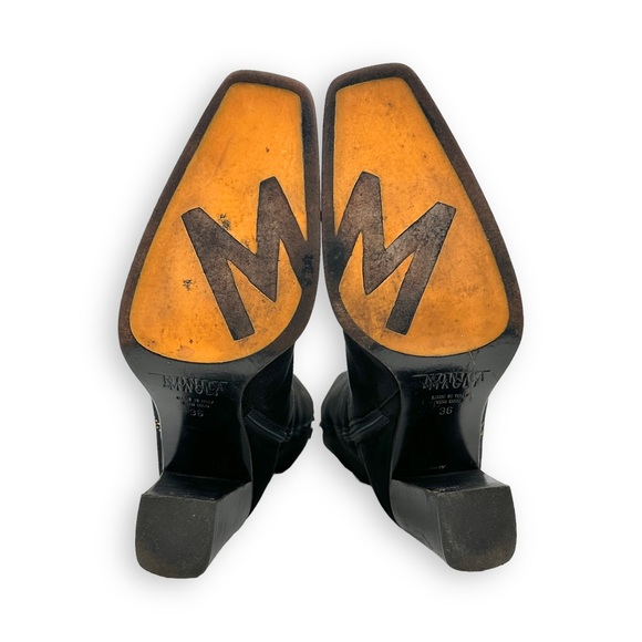 Bruno Magli Black Suede Orange Stitch Tall Block Heel Boots sz 36 - Picture 10 of 11